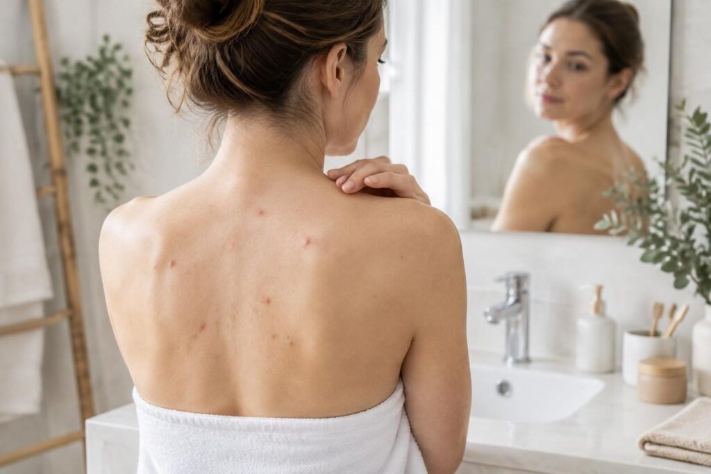 bouton dans le dos chez la femme : découvrez les causes possibles, les signes de démangeaison et les traitements adaptés pour apaiser la peau.