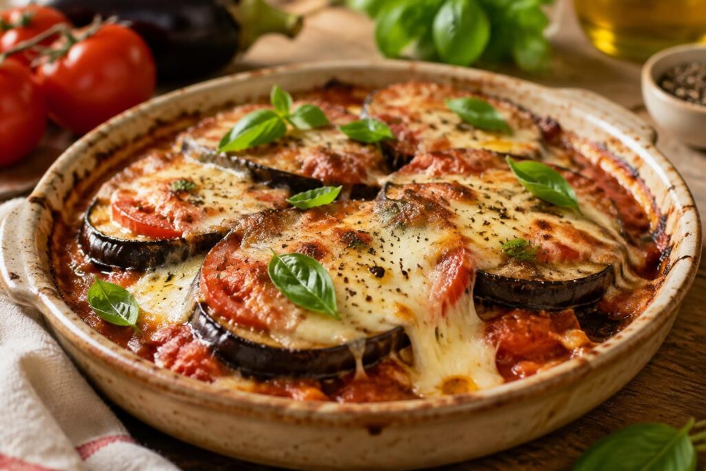 découvrez une recette rapide et savoureuse d’aubergine à la mozzarella et à la tomate, idéale pour un repas gourmand et facile à préparer.
