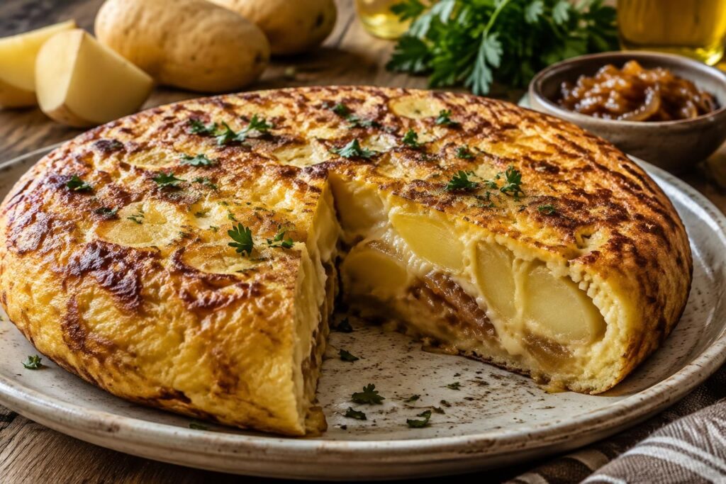 découvrez une omelette espagnole aux pommes de terre, fondante et savoureuse, agrémentée d’oignons et de fromage. une recette facile à préparer.